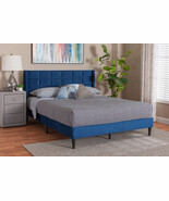 Pelagia Grey Velvet and Dark Brown Wood Queen Bed - €179,47 EUR