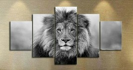 Multi Panel Print African Lion Canvas 5 Piece Wall Art Black &amp; White Safari King - £22.00 GBP+