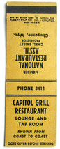 Capitol Grill Restaurant - Cheyenne, Wyoming 20 Strike Matchbook Cover Tap Room - £1.57 GBP