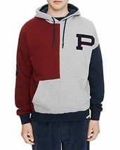 Eleven Paris Men&#39;s Cotton Color Blocked Embroidered Hoodie Rhubarb Block-Small - £35.05 GBP