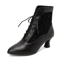 Vintage Women Boots Sexy Strange Steampunk Shoes Woman Lace-up Pointed Toe Low H - £52.72 GBP