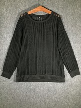 Black Open Knit Style Sweater Long Sleeve Womens Round Neck Cute Heavy N... - £11.81 GBP