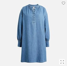 New Women J Crew Indigo Denim Shift Dress Sz S Shirred Banded Long Sleeve Cotton - £35.59 GBP