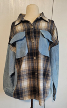 Bibi Women&#39;s Long Sleeve Denim Shirt Jacket LARGE Solid &amp; Plaid Button U... - $48.37