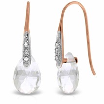 6.06 Carat 14K Rose Gold Earrings w/ Diamonds &amp; Dangling Briolette White Topaz - £400.80 GBP