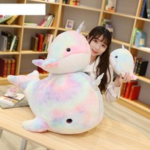 Rainbow Narwhal Plush Toys Stuffed Sea Animal Colorful Whale Fish Doll Soft Pill - £11.81 GBP