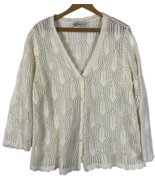 Dressbarn Cardigan Sweater Crochet Open Knit White Size Large Y2K Cottag... - €25,43 EUR