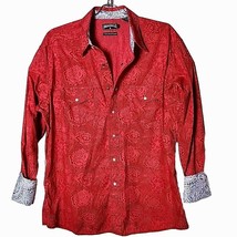 Panhandle Slim Men L Red Button Down Long Sleeve Rose Flower Snap Button... - £39.56 GBP