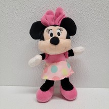 Disney Baby Minnie Mouse Plush 7&quot; Crinkle Bow Pink Green Yellow Polka-Dot Skirt - £13.94 GBP