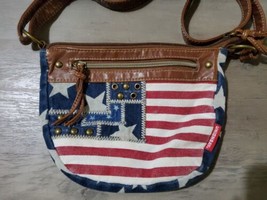 Unionbay American Flag Shoulder Bag Red White Blue Brown Leather Stars 8x6 - £22.16 GBP