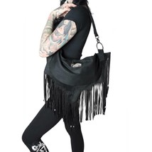 Kreepsville ELVIRA Bat Wing Fringe Large Shoulder Bag Purse Black Faux Suede NWT - £43.41 GBP