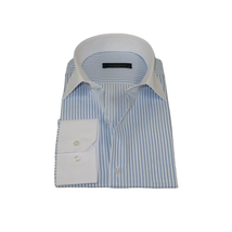 Men's Shirt MARCUZZI Turkey 100% Cotton Marc5 Blue Stripe White Collar and Cuffs image 3