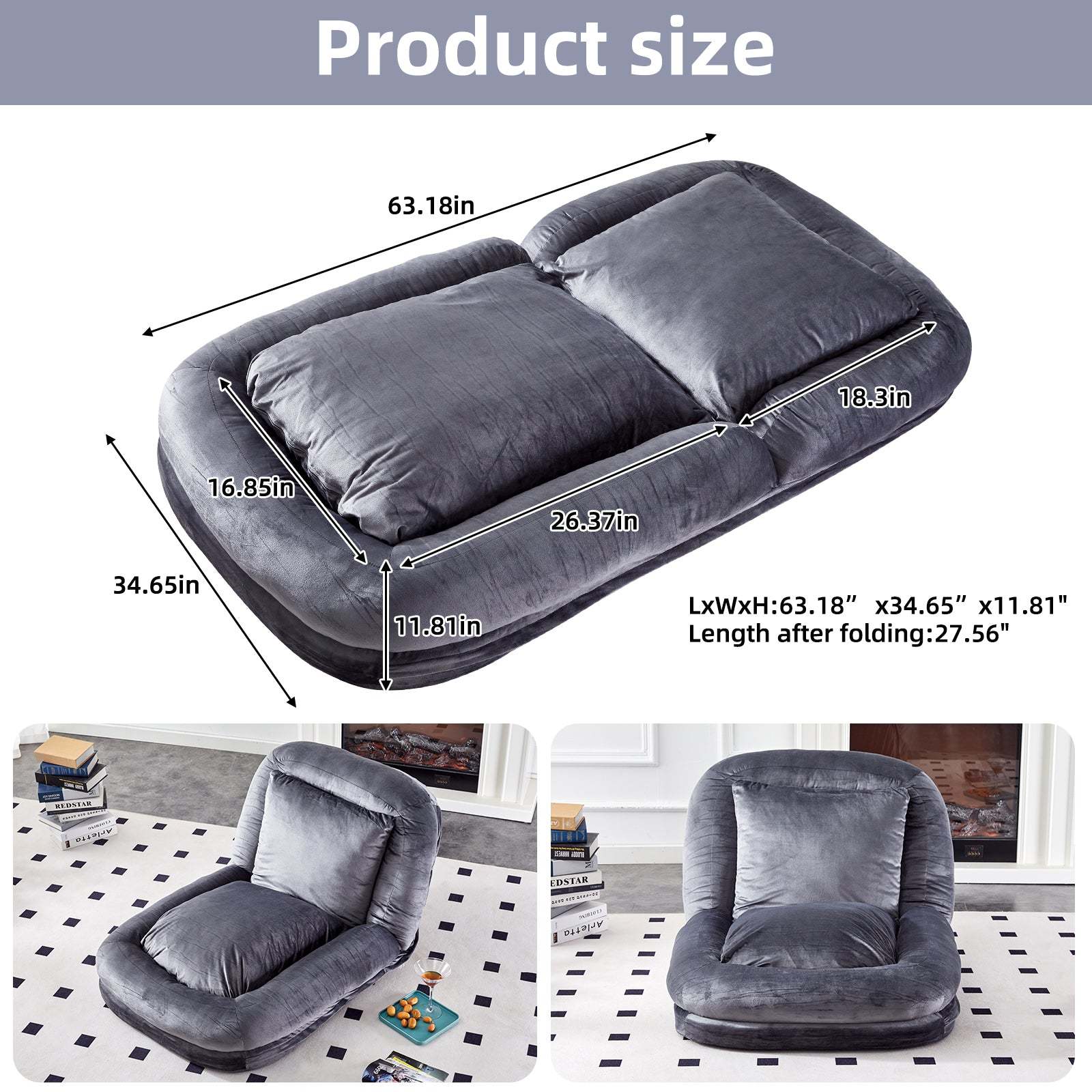 Gray Flannelette Folding Sofa Chair: Gaming, Relaxation, Adjustable Item image 11