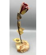 Vtg 70s DeMott Brass Copper Metal Onyx Stone Rose Sculpture  Art Decor - $26.13