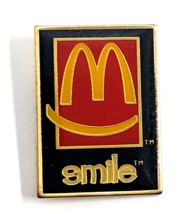 McDonald&#39;s Smile Golden Arches Employee Crew Enamel Pin Advertise Black Red... - £7.47 GBP