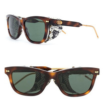 GUCCI Guilloché 0671 Brown Stud Leather Blinker Unisex Sunglasses GG0671... - £367.52 GBP