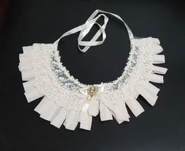 Nude Lace Chiffon Layer Collar Brooch Lace Patch Motif Adjust Satin Ribbon A243 - £5.58 GBP