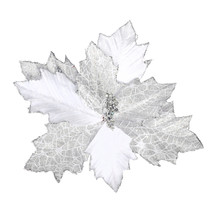 Silver Glitter Poinsettia Pick Velvet 11 X 11.5 Inches - $16.76