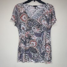 Daisy Fuentes Paisley Pattern Blouse Women&#39;s Medium Short Sleeve Rusched... - $27.72