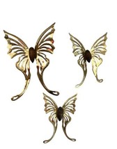 Vintage Homco Home Interiors 3 Pc Brass &amp; Wood Gold Butterflies Wall Dec... - £9.32 GBP