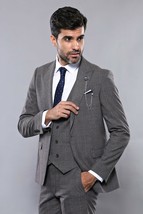 Men 3pc European Suit WESSI by J.VALINTIN Extra Slim Fit JV35 gray Windo... - £58.91 GBP