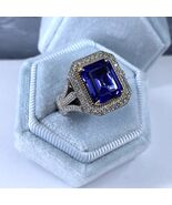 5.39 TCW GIA Violet Blue Emerald Cut Tanzanite Diamond Ring 14k White Gold - $162,802.34 MXN