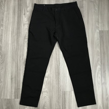 Zara Chino Pants L Black Flat Front Elastic Waist Button Cropped Office Casual - £19.54 GBP