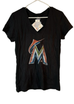 Majestic Donna S Miami Marlins Profondo Scollo A V T-Shirt, Nero, L - £13.43 GBP