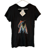Majestic Donna S Miami Marlins Profondo Scollo A V T-Shirt, Nero, L - £13.12 GBP