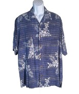 TOMMY BAMAHA Men&#39;s Short Sleeve Button Down Floral Silk Shirt Blue XL - $370.49 MXN