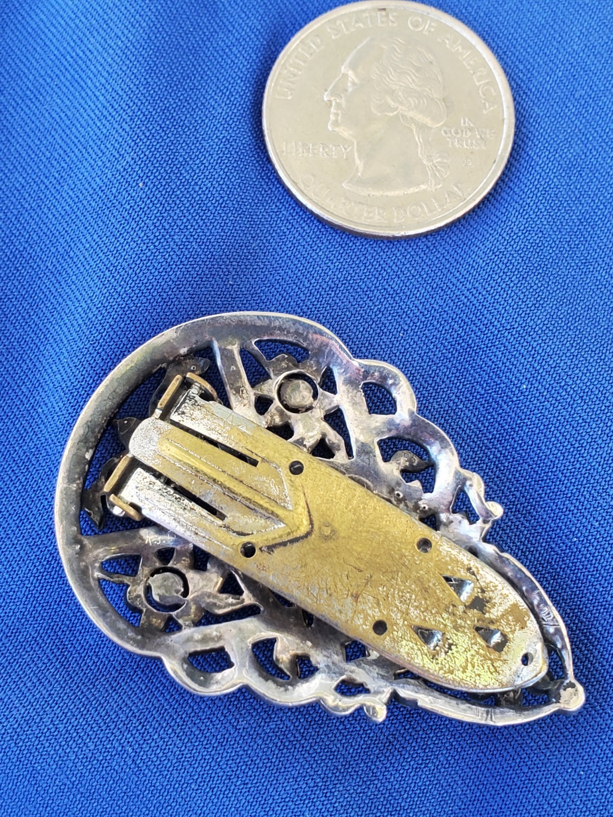 Vintage Art Deco Sterling Silver 935 Diamond Cut Marcasite Large Pin Brooch Clip Item image 9