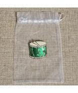 Vintage Monet Drum Brooch Pin Gold Tone Enamel Green Retired - $33.85 CAD
