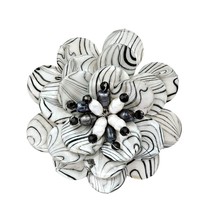 Wild Jungle Zebra Print Painted Shell and Crystal Bead Floral Brooch Pin - £17.43 GBP