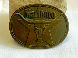 1987 Vtg Philip Morris Inc. MARLBORO Bull Belt Buckle Solid Brass Advertising  - £23.85 GBP