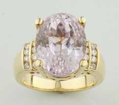 Kunzite Solitaire with Diamond Accents 18k Yellow Gold Ring Size 6.75 - £3,906.45 GBP