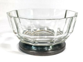 Vintage Crystal Clear Paneled Glass Salad Bowl w Silver Plated Foot Base ITALY - £11.77 GBP