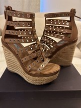 PRADA Platform Leather Espadrille Studded Caged Wedge Sandal Shoes Size 6 - £164.78 GBP