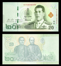 Thailand P135, 20 Baht, new King Rama X / King Rama I &amp; Rama II, 2018, UNC - £2.30 GBP