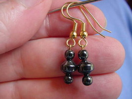 (EE-333) three Black hematite bead gold wire dangle pair of beaded EARRINGS - $9.49