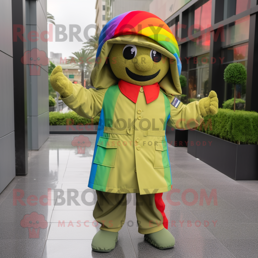 Olive Rainbow mascot costume character dressed with a Windbreaker and Be... - $1,199.00