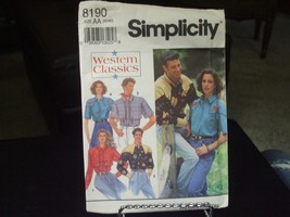 Simplicity 8190 Adult's Western Shirts Pattern - Size XS & S Chest 30 to 36 - $10.06