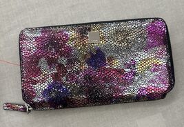 Lodis Leather Metallic Floral Large Zip Around Wallet  8" x 4"  NWOT Bes... - $34.37