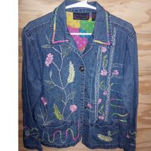 New Directions Vintage Embroidered Denim Jacket Colorful Floral Small - $15.75