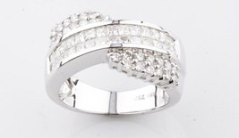 Retro 18K White Gold Princess &amp; Round Diamond Journey Ring Beautiful Gift - £1,650.87 GBP