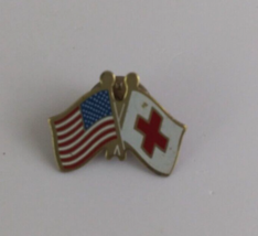 USA &amp; American Red Cross Crossed Intertwined Flags Lapel Hat Pin - £5.04 GBP