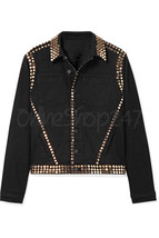 New Women Black Unique Vintage Golden Rivets Studded Button Suede Leathe... - $179.99