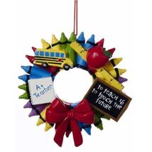 Crayon and School Supplies Wreath Christmas Ornament A+ Teacher Gift Dec... - $12.76