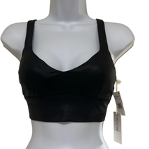 Good American Women 1 Small Leatherette Sports Bra Black Faux Leather V Back NWT - £17.57 GBP