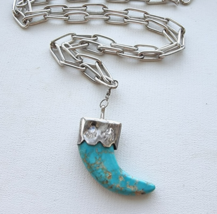 NATIVE AMERICAN 925 STERLING SILVER  TURQUOISE CLAW PENDANT NECKLACE  52.1g - $355.41