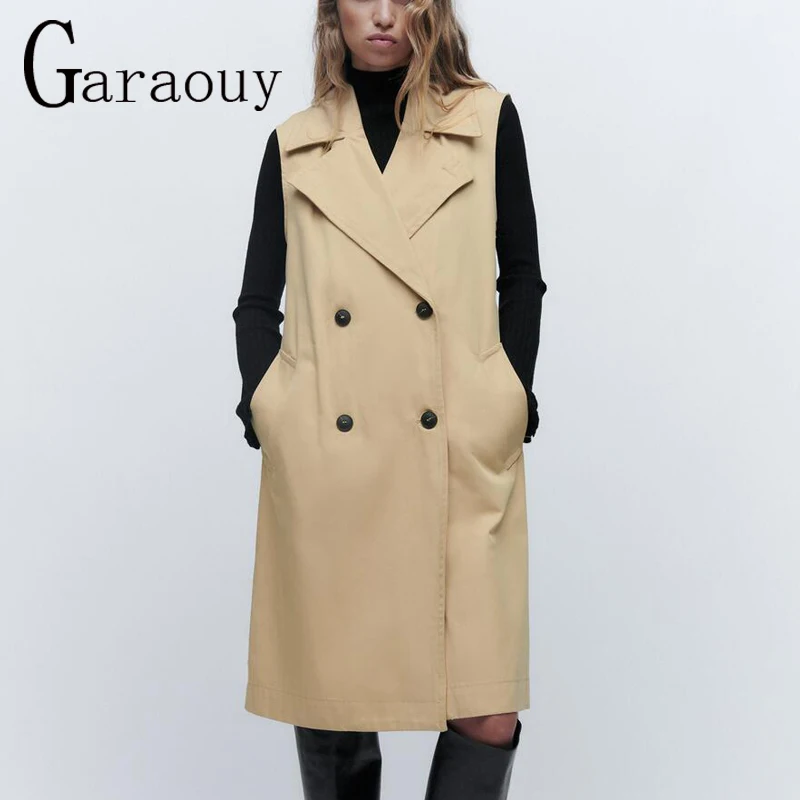 Garaouy   Sleeveless Trench Women&#39;s Fashion Design Vintage Sashes Loose Double B - £286.70 GBP